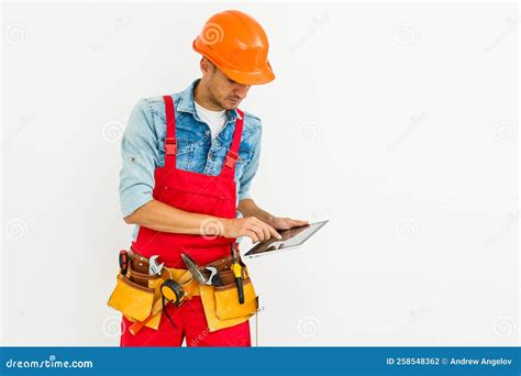 construction worker with a tablet planning developer concept stock