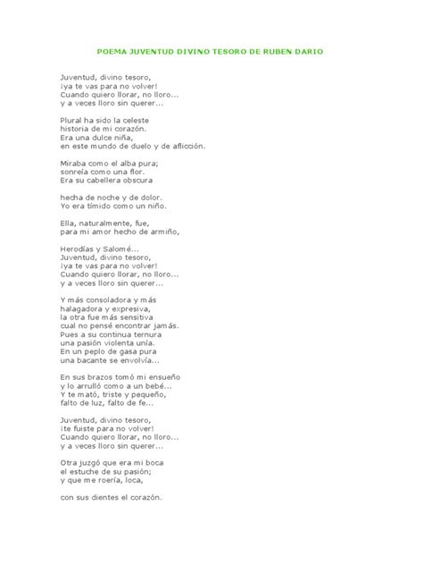 Poema Juventud Divino Tesoro De Ruben Dario