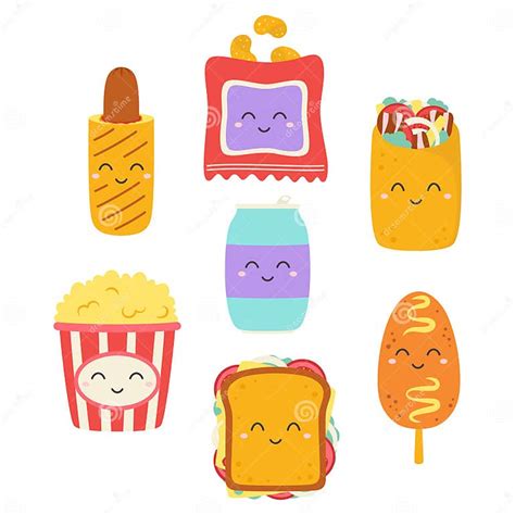 Set Of Funny Fast Food Characters Isolated Stock Vector Illustration