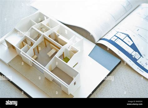 Architectural Model With Blueprint Stock Photo Alamy