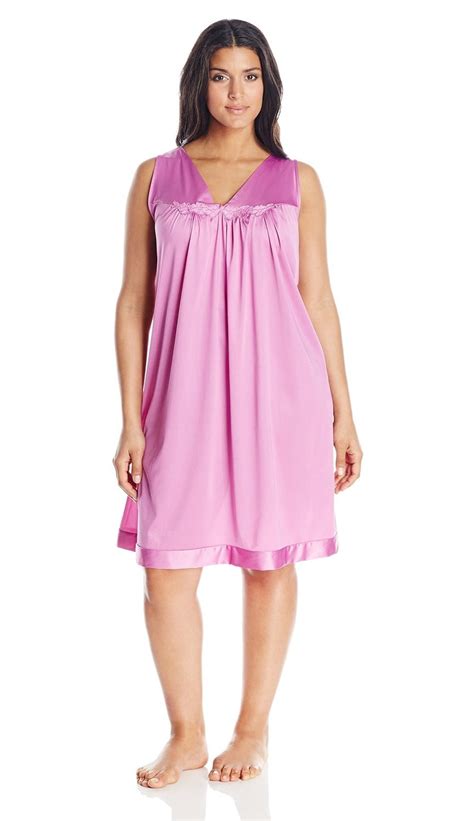 Vanity Fair Coloratura Women`s Plus Size Short Nightgown 3x Impatient Pink