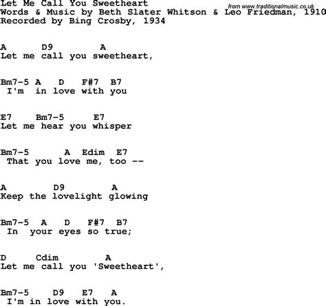 Song Lyrics With Guitar Chords For Let Me Call You Sweetheart Bing Crosby 1934
