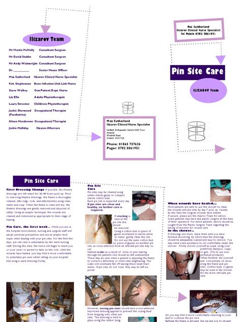 Pin Site Care Leaflet Wound Surgery
