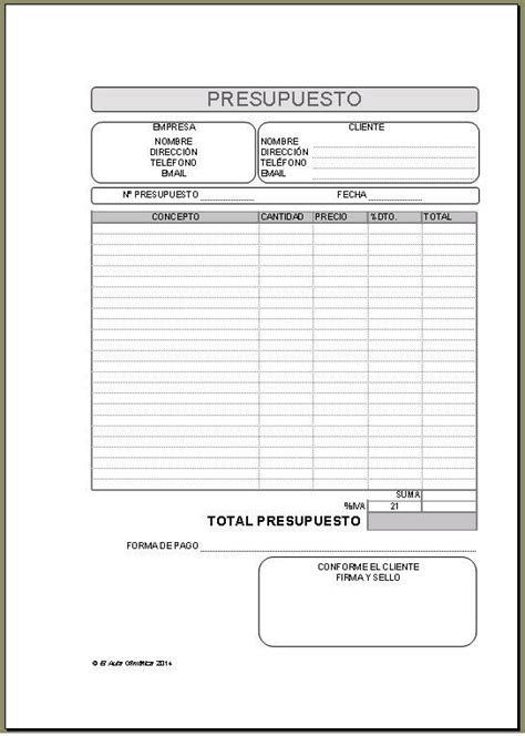 El Aula Ofimática Plantilla Excel Para Presupuestos Plantillas De