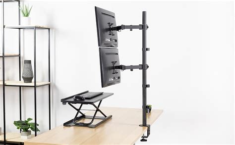 Vivo Extra Tall Vertically Stacked Dual Monitor Desk Mount Stand With