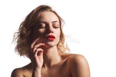 Closeup Of Naked Beautiful Woman Posing With Closed Eyes Stock Photo