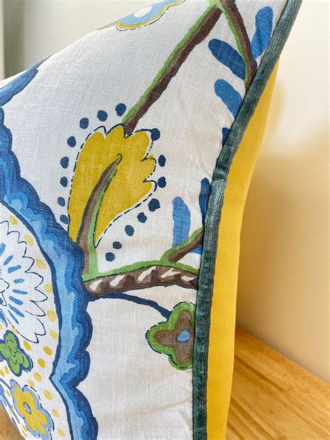 Pair Of Thibaut Windsor Blue And Yellow Pattern Pillow Covers Etsy