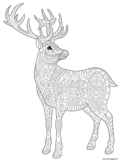 christmas  adults stag deer reindeer doodle coloring pages printable
