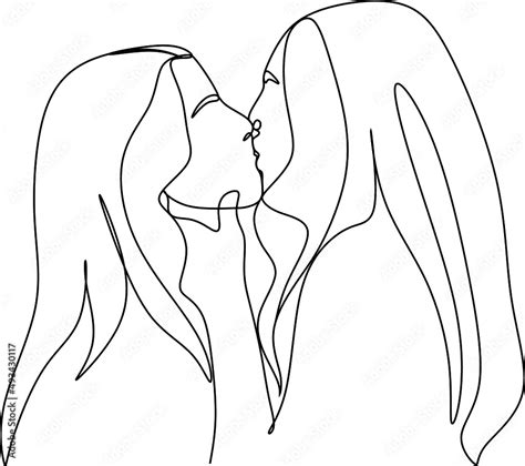 Continuous Drawing Of Two Lesbians Kissing Each Other Stock Vector Adobe Stock