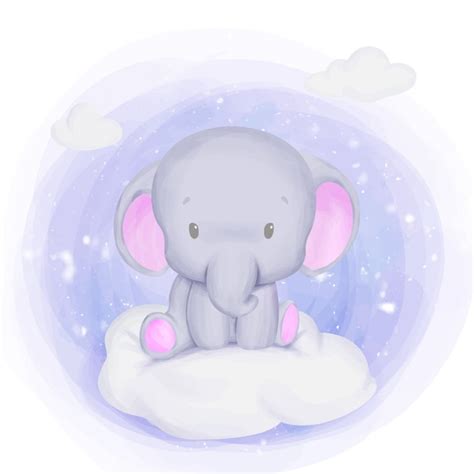 Bebé Elefante Recién Nacido Sentado En La Nube Vector Premium