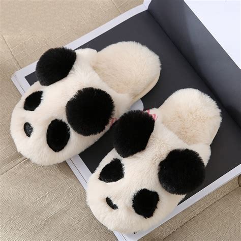 Cute Panda Slippers For Adults And Kids House Animal Fuzzy Slippers