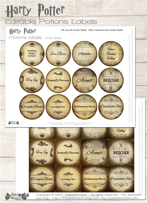 Etiquettes Personnalisées De Potions Style Harry Potter Papier Bonbon