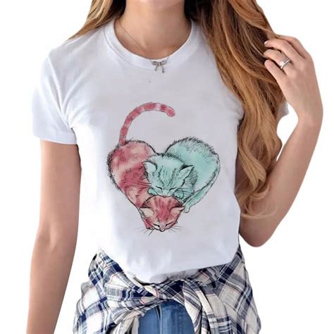 Buy New Arrival T Shirt Women Cute Cat Heart Design