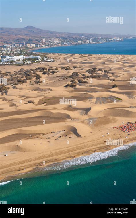 Espagne Iles Canaries Grande Canarie Maspalomas Dunes Et Plage Vue