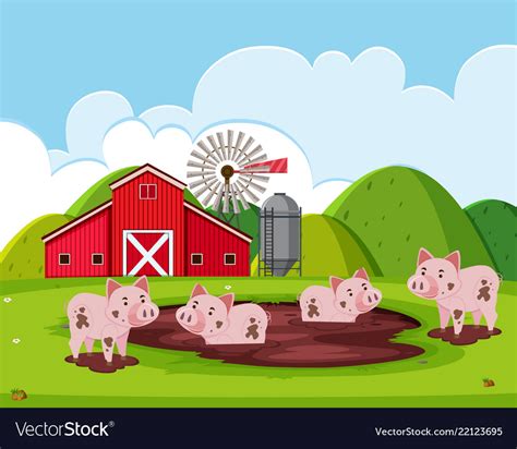 A Pig Farm Landscape Royalty Free Vector Image