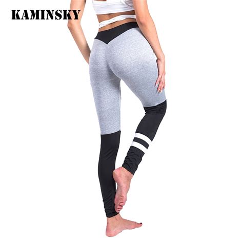 s xl sexy gray stitching woman fitness leggings slim long trousers patchwork splice casual pants