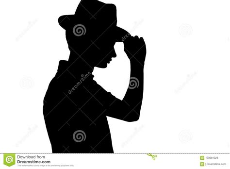 Silhouette Of Stylish Young Man In Business Hat Profile Of