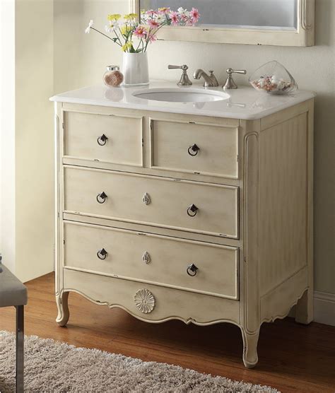 Rather than just painting this vanity, i wanted a distressed farmhouse shabby chic look. Daleville 34-inch Vanity HF081WP (Distressed Cream)
