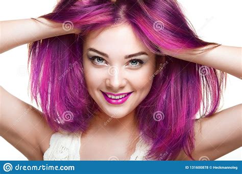 Beauty Fashion Model Girl With Colorful Dyed Hair Stock Photo Image
