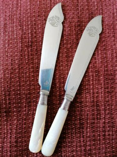 Antique Fish Knivessterling Silver Collarsepns Bladesmother Of Pearl