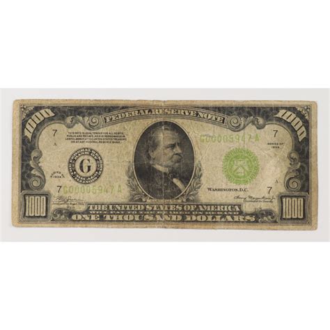 1934 1000 One Thousand Dollars Federal Reserve Note Pristine Auction