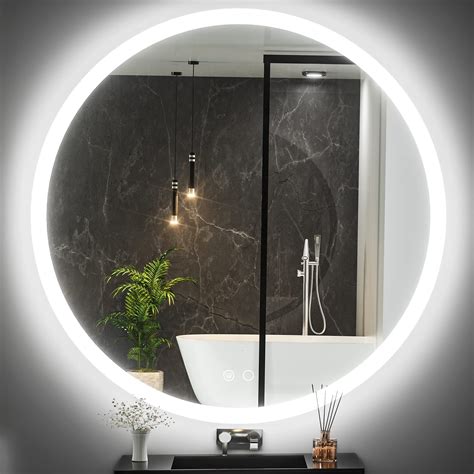 Keonjinn Round Vanity Mirror With Lights 28 Inch Frontlit And Backlit