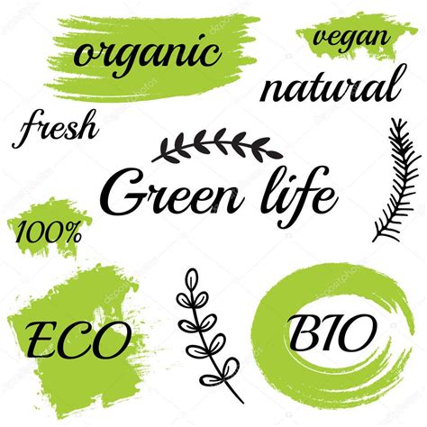 Etiquetas Y Elementos Ecológicos Para Alimentos Y Bebidas Restaurantes