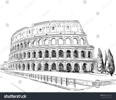 Coliseum Rome Italy Hand Drawn Landmark Stock Vector Royalty Free