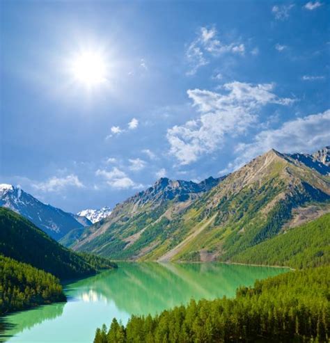 Kucherla Lake And River In The Altai Mountains Russia Stock Photos