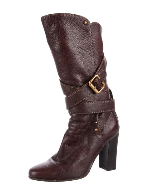 Chloé Leather Mid Calf Boots Brown Boots Shoes Chl61078 The Realreal