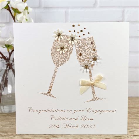 Handmade Personalised Engagement Card Champagne Handmade Cards