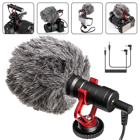 Eeekit Camera Microphone Universal Video Microphone With Shock Mount Furry Windscreen Trs Trrs