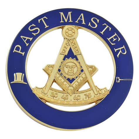 Past Master Round Masonic Auto Emblem Blue And Gold 3 Di