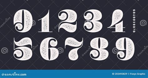 Number Font Classical French Didot Style Texture Stock Vector