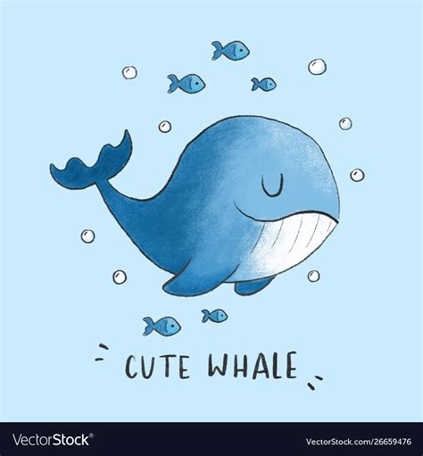 Cute Whale Cartoon Hand Drawn Style Royalty Free Vector