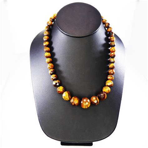 Tigers Eye Beaded Necklace Faceted Gemstone Beads Marbled Etsy