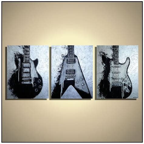 Guitar Painting Music Studio Decor Guitar Wall Art Black White