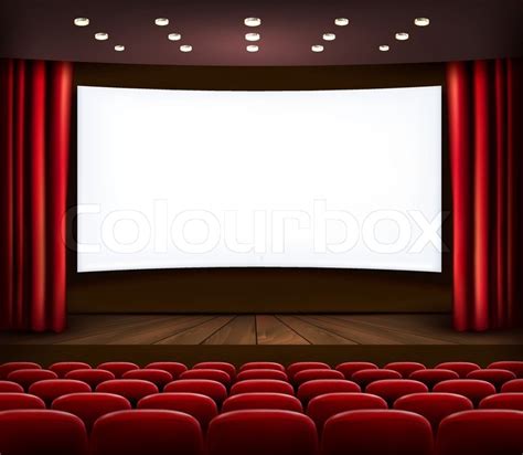 Cinema With White Screen Curtain And Seats Vector Stock Vector