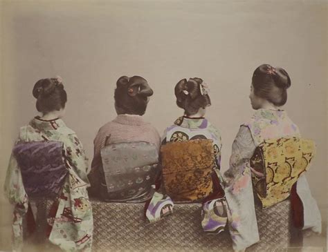 Filefour Women Displaying Their Hairstyles And Obi Meiji Period