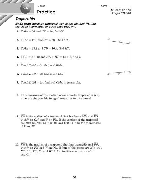 Trapezoids Worksheet For 10th Grade Lesson Planet