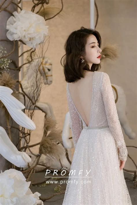 Glittering Beaded And Sequined Lace Long Bridal Dress Promfy
