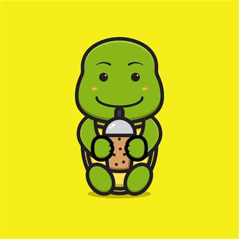 Premium Vector Cute Turtle Mascot Character Drinking Boba Cartoon