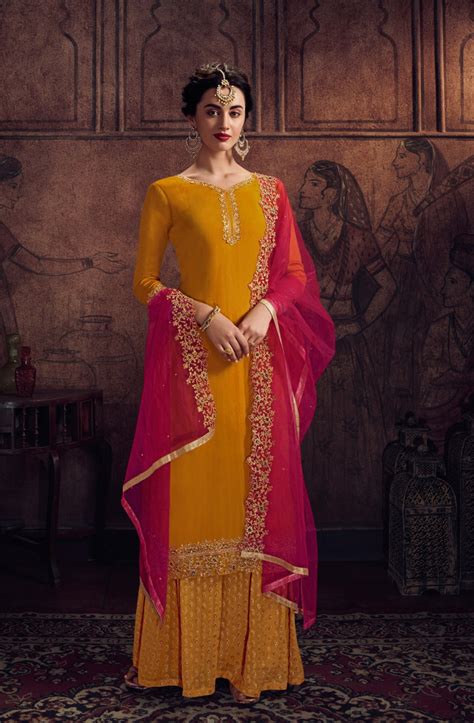 Lucknowi Work Georgette Pink Semi Stitched Anarkali Suit