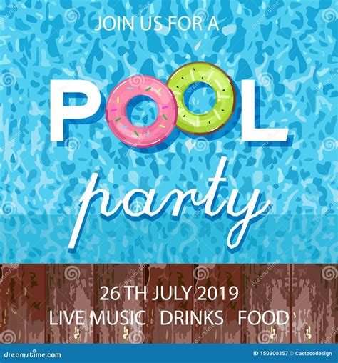Summer Pool Party Poster Vector Blue Water Backgrounds Stock Vector