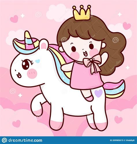 Cute Unicorn Princess Cartoon Ride Horse Pony Cartoon Kawaii Animals