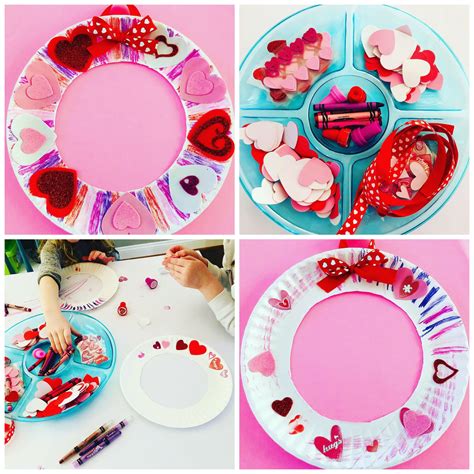 Valentine Heart Paper Plate Wreath Craft Valentines Day Crafts For
