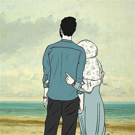 Cute Hijab Cartoon Couple Pic