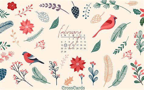 February 2022 Winter Floral Desktop Calendar Free February Wallpaper