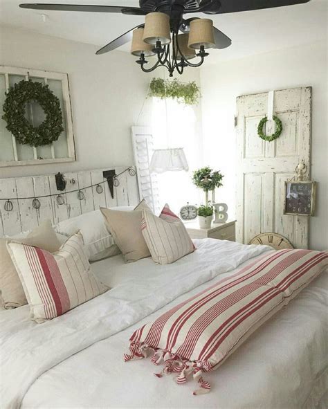 Farmhouse Chic Bedroom With A Touch Of Red Bedroom Decor