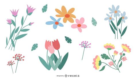 Conjunto De Vectores De Flores En Color Descargar Vector